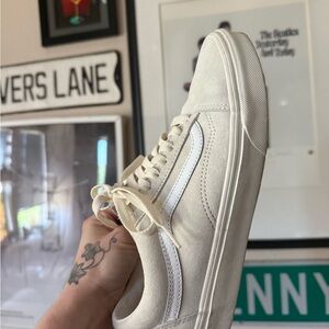 Vans Cream Suede Old Skool Sneaker with White Stripe